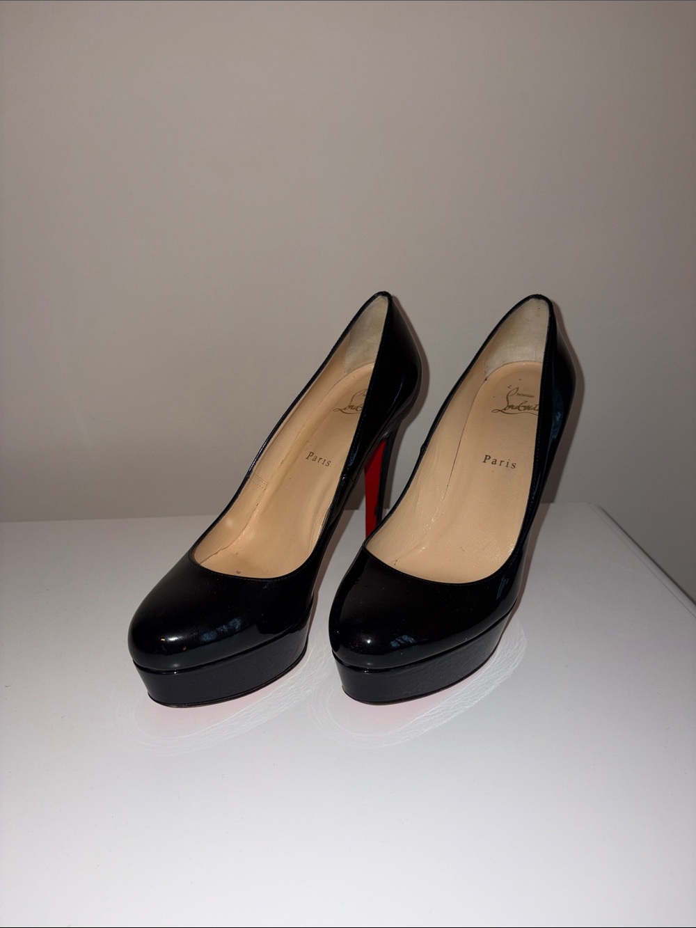 Christian Louboutin Black Patent Platform Pumps with Red Soles